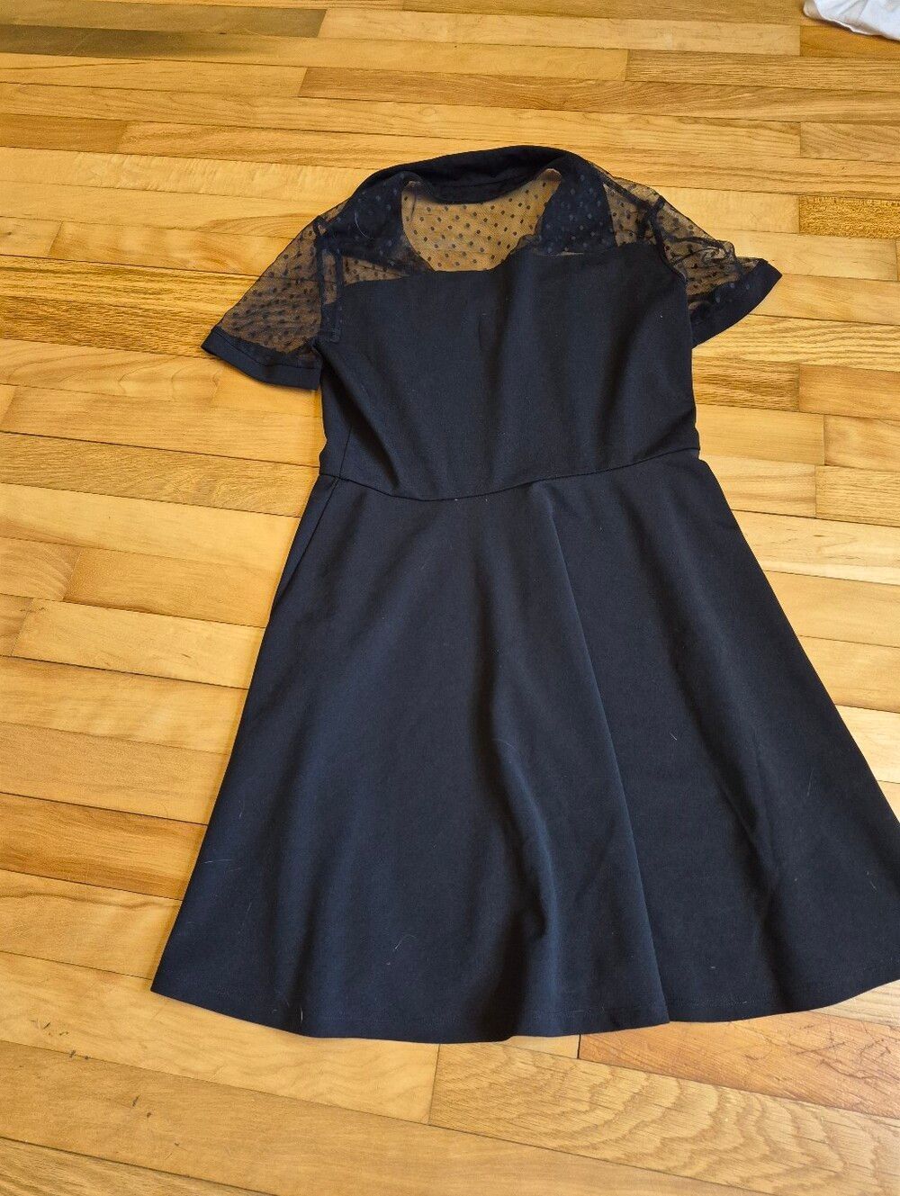 Shein Sheer Yoke Black Fit & Flare Dress - Picture 9 of 11